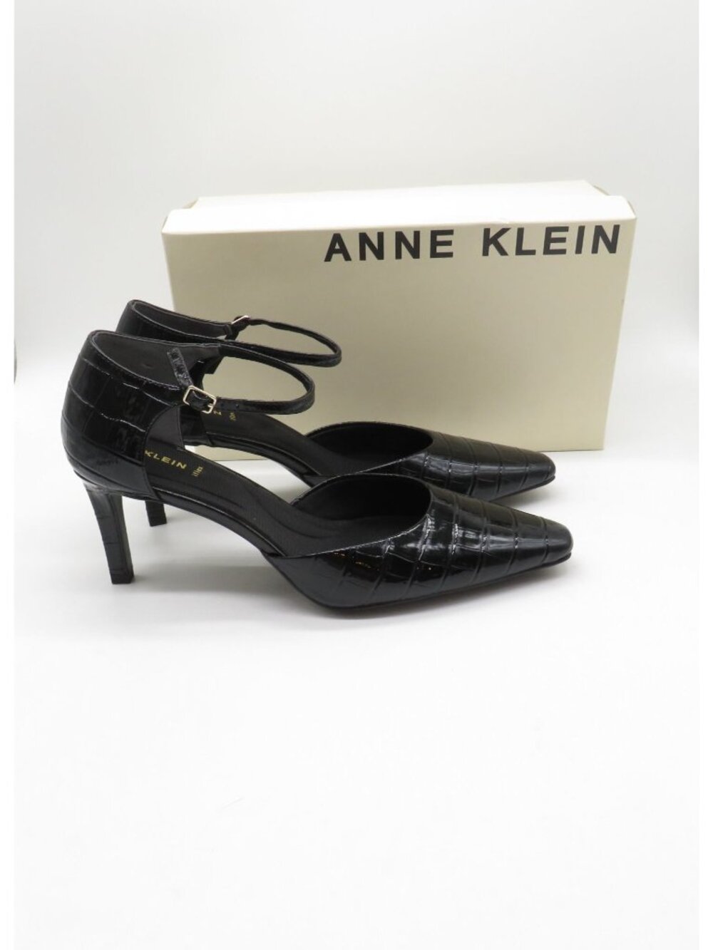 Anne Klein Womens Black Croc Embossed Rosalind Mary Jane Heels Size 10 NEW